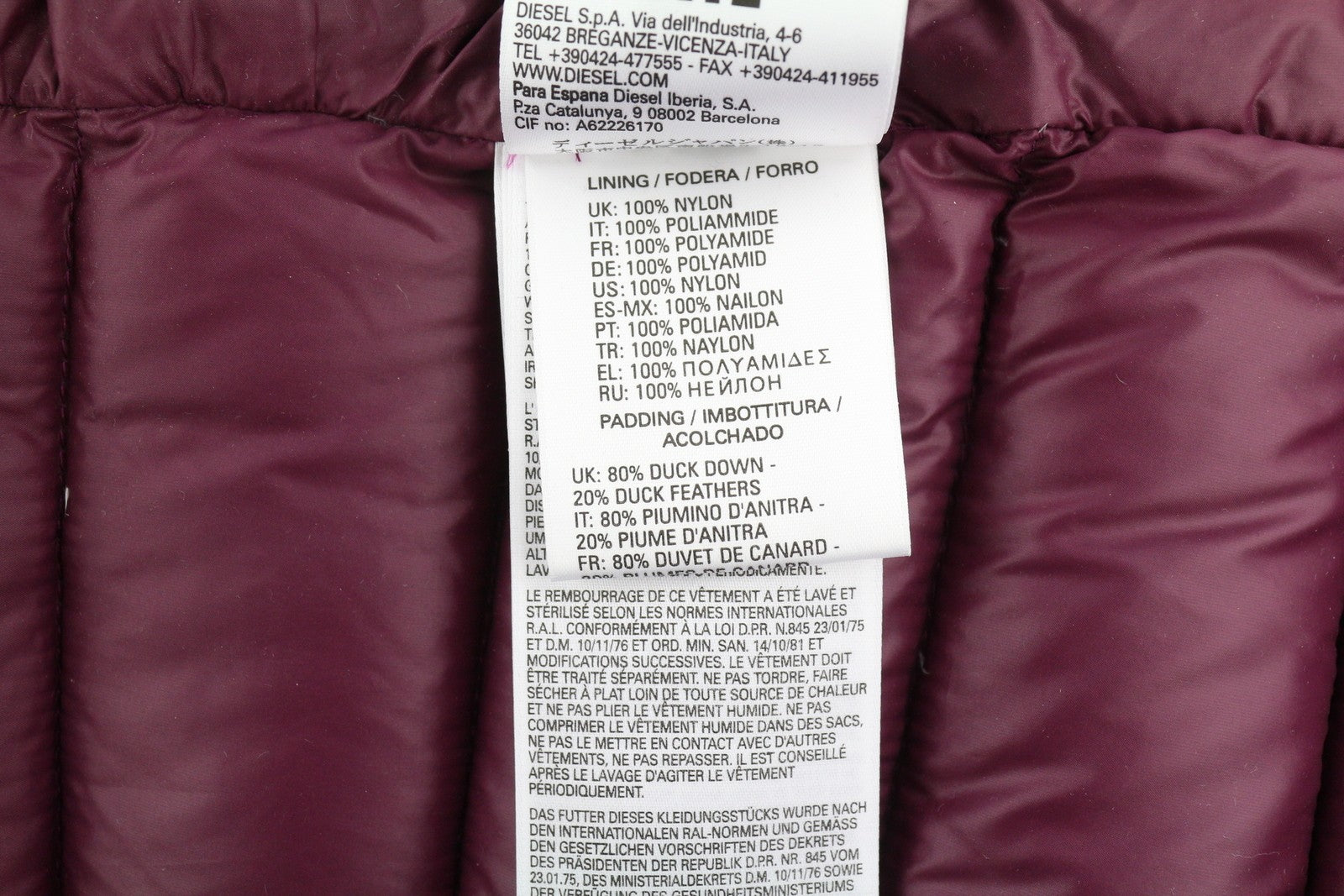 DIESEL Women Jacket S Burgundy Hooded Down Insulated Full Zip Snap Button Puffer