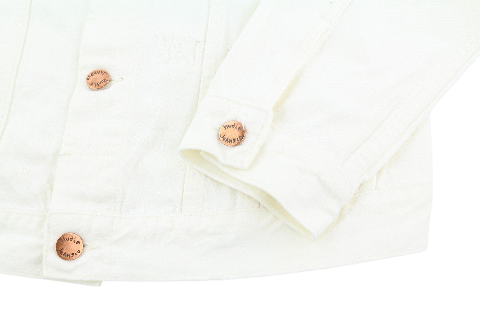 NUDIE JEANS Billy Men Jacket M Pitch White Worn Denim Buttoned  Neck Logo