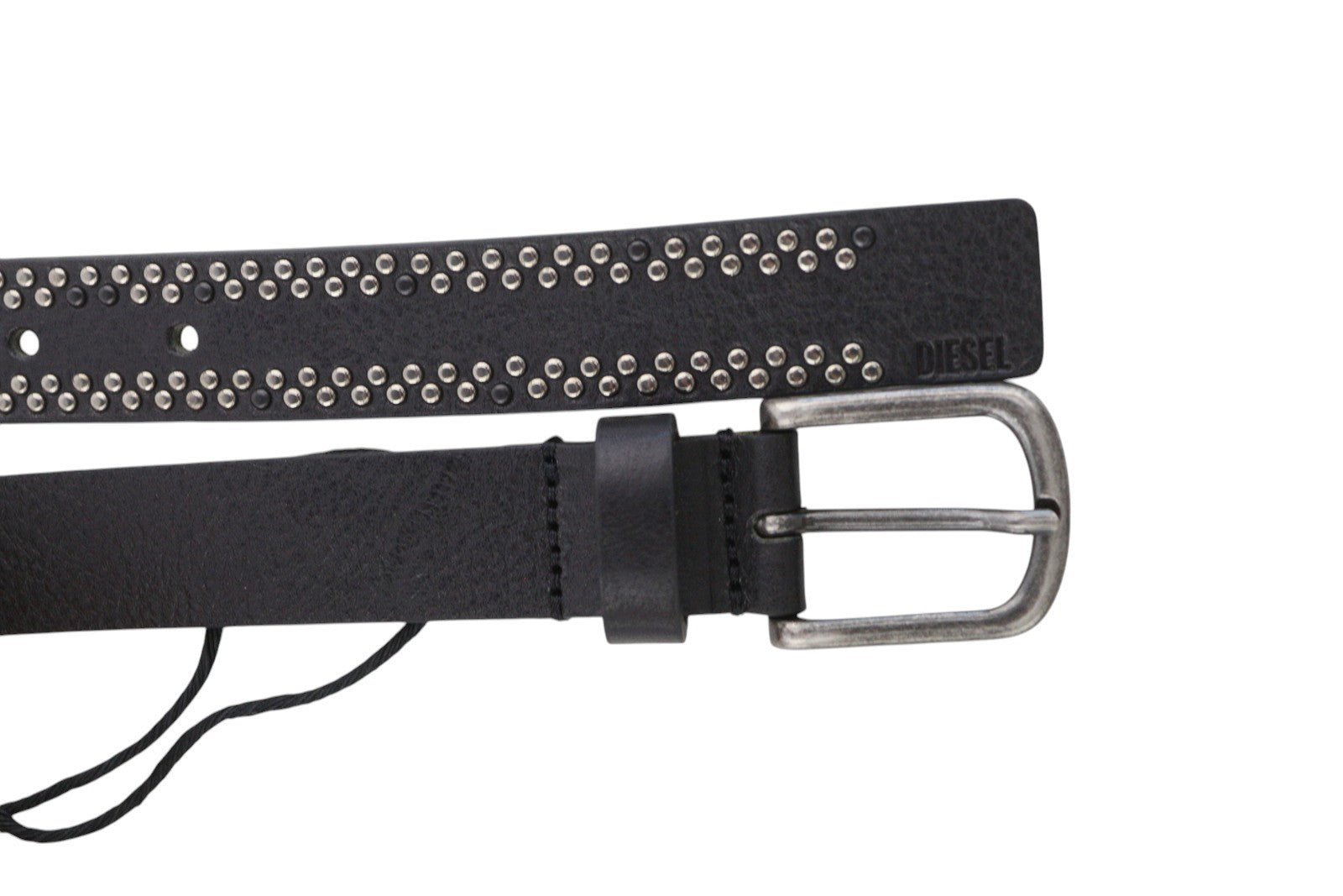 DIESEL B-Inary Men Belt 100 CM Black Leather Silver Tone Details Buckle RRP200