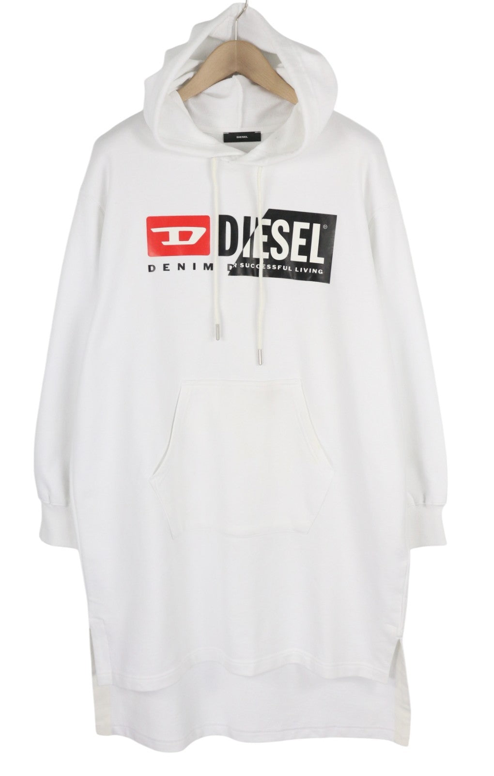 DIESEL D-Ilse-Tr Women Dress M White Hoodie Long Sleeve Kangaroo Pocket Mini
