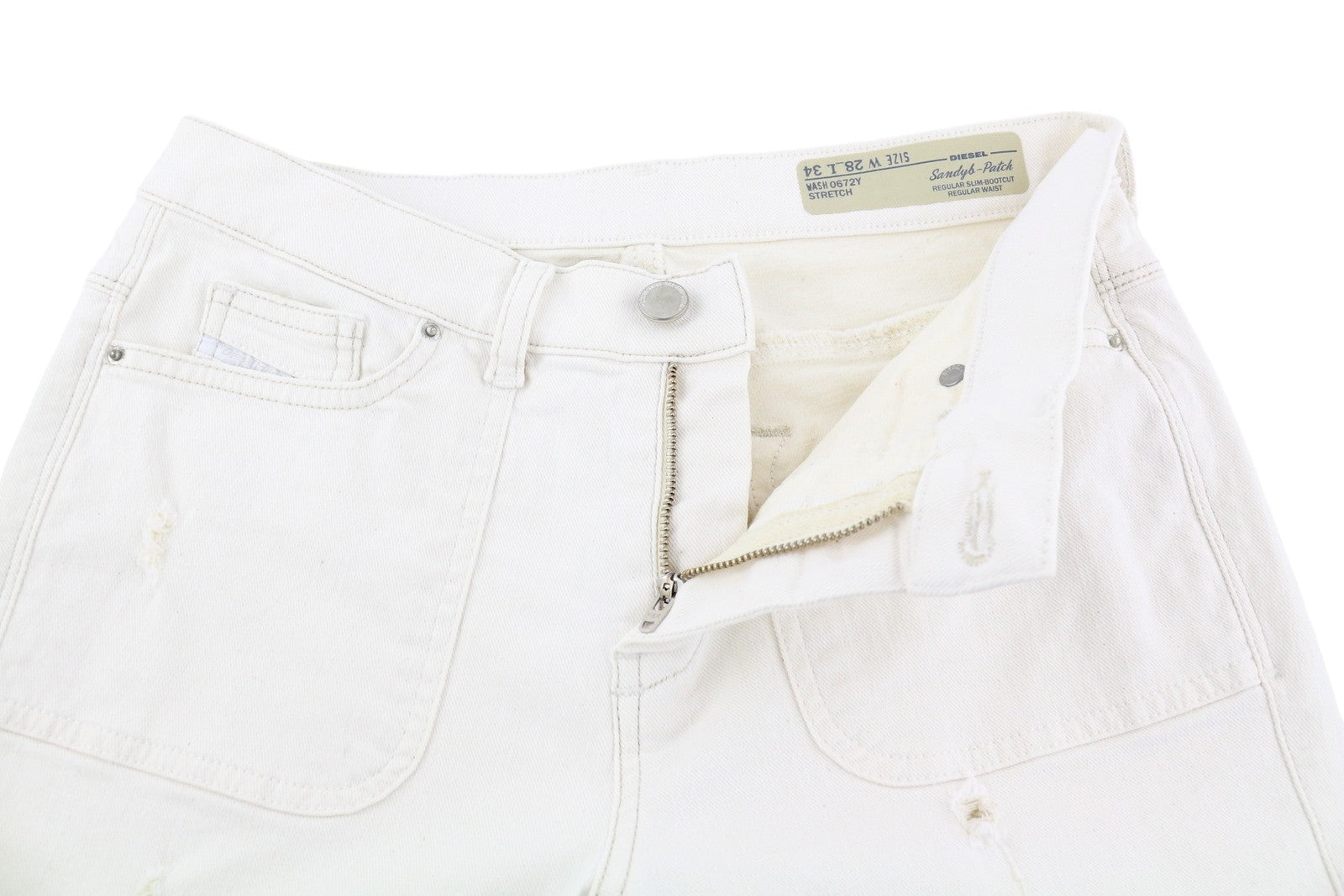 DIESEL Sandyb-Patch 0672Y Women Jeans W28/L34 Regular Slim Bootcut Stretch White