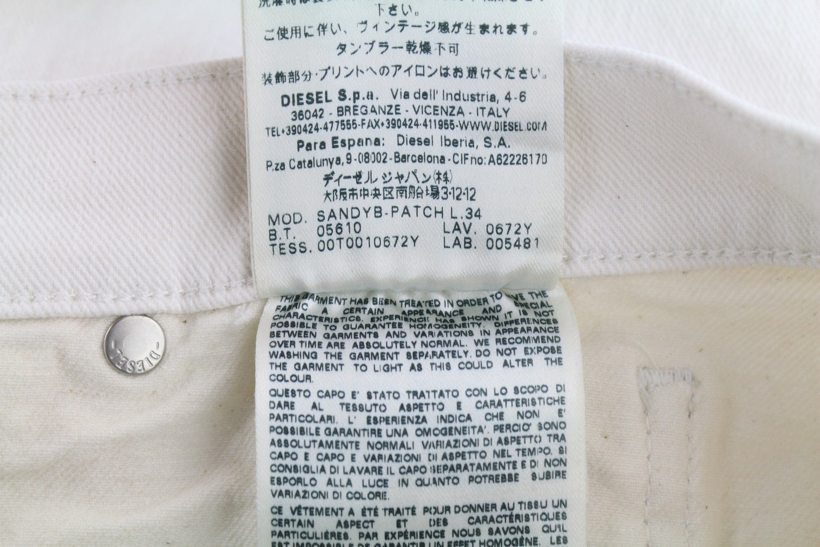 DIESEL Sandyb-Patch 0672Y Women Jeans W28/L34 Regular Slim Bootcut Stretch White