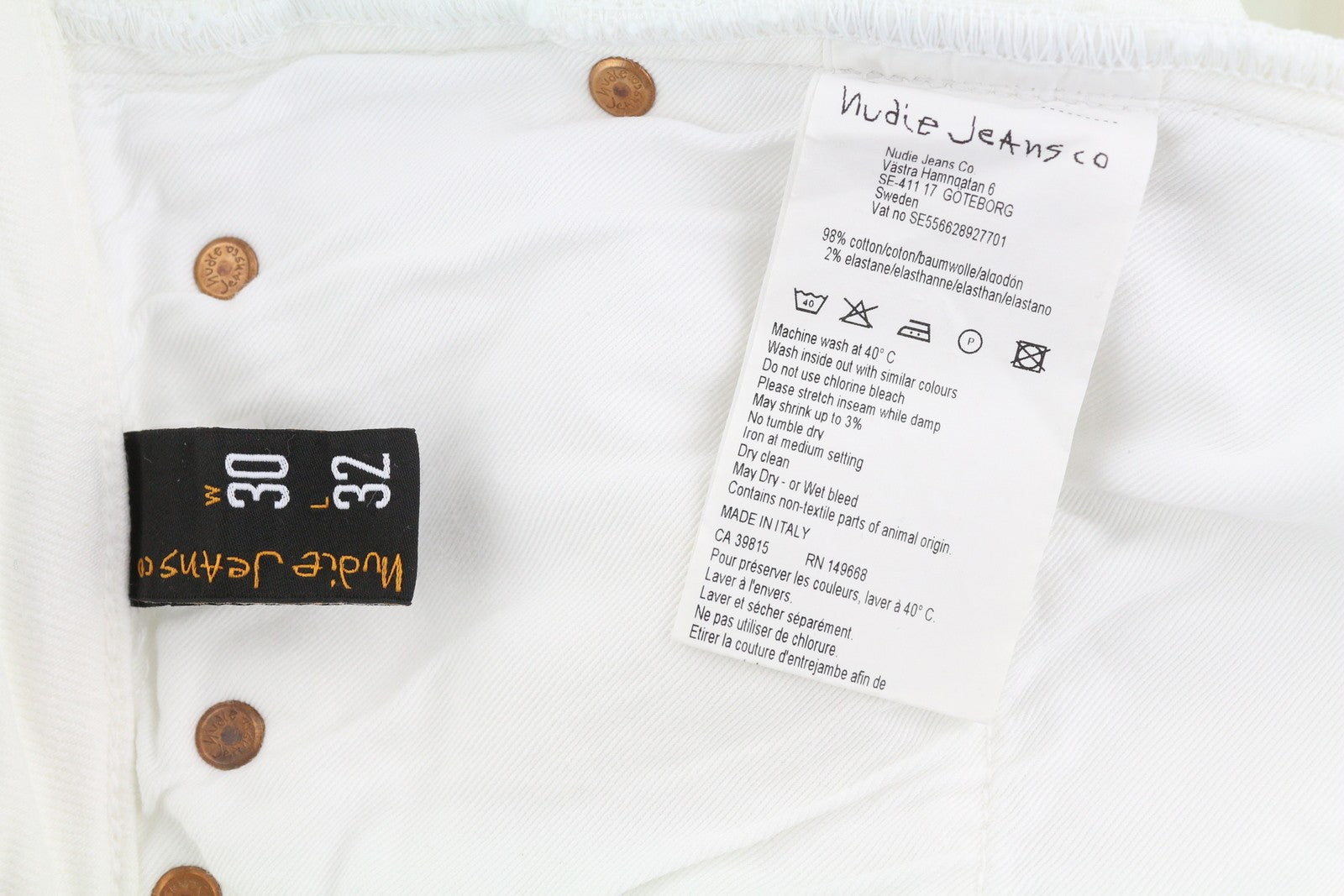 NUDIE JEANS Skinny Lin Men Jeans W30/L32 Denim Blazing White Zip Fly 5-Pockets