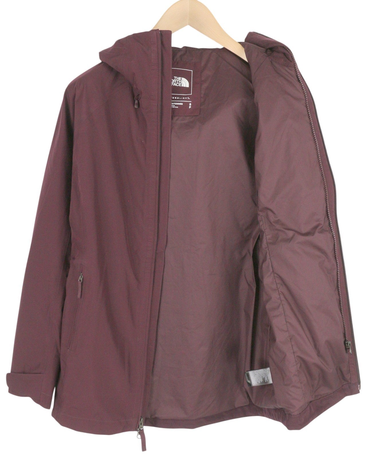 THE NORTH FACE Women Jacket S Burgundy Hooded Drawstring Waist Thin FutureLight