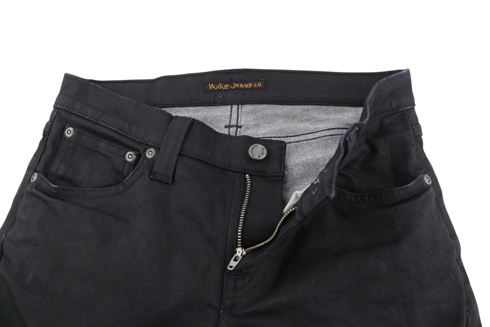 NUDIE JEANS Tight Long John Men Jeans W28/L30 Throb Black Slim Organic Coated