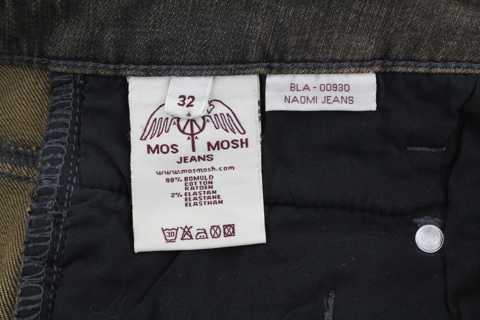 MOS MOSH Naomi Women Jeans W32 Brown Denim Washed Distress Ripped Zip Fly Slim