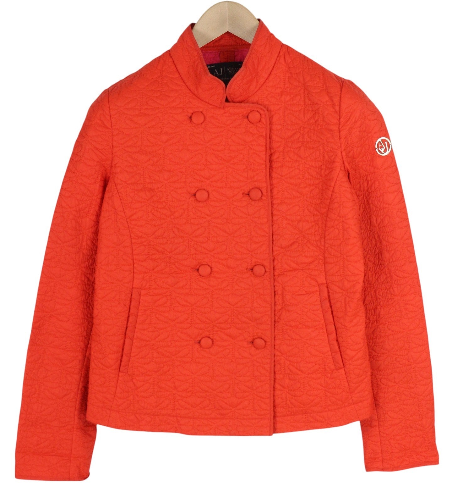 ARMANI JEANS Women Jacket EU42 Orange Double Breasted Insulated Quilted Thin