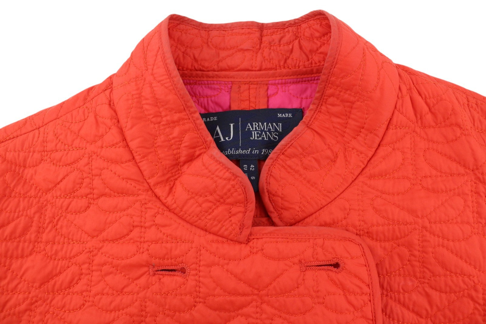 ARMANI JEANS Women Jacket EU42 Orange Double Breasted Insulated Quilted Thin