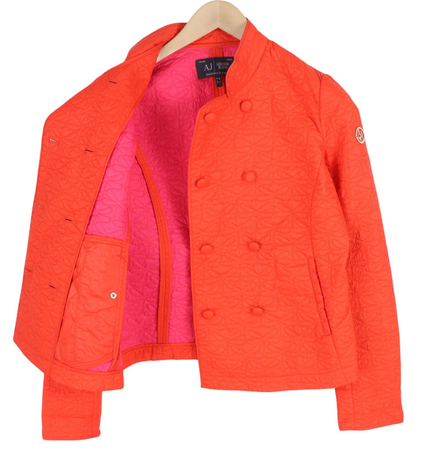 ARMANI JEANS Women Jacket EU42 Orange Double Breasted Insulated Quilted Thin