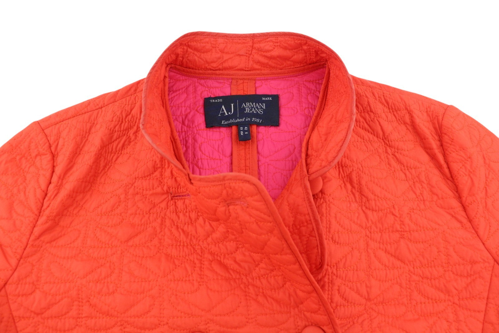 ARMANI JEANS Women Jacket EU42 Orange Double Breasted Insulated Quilted Thin