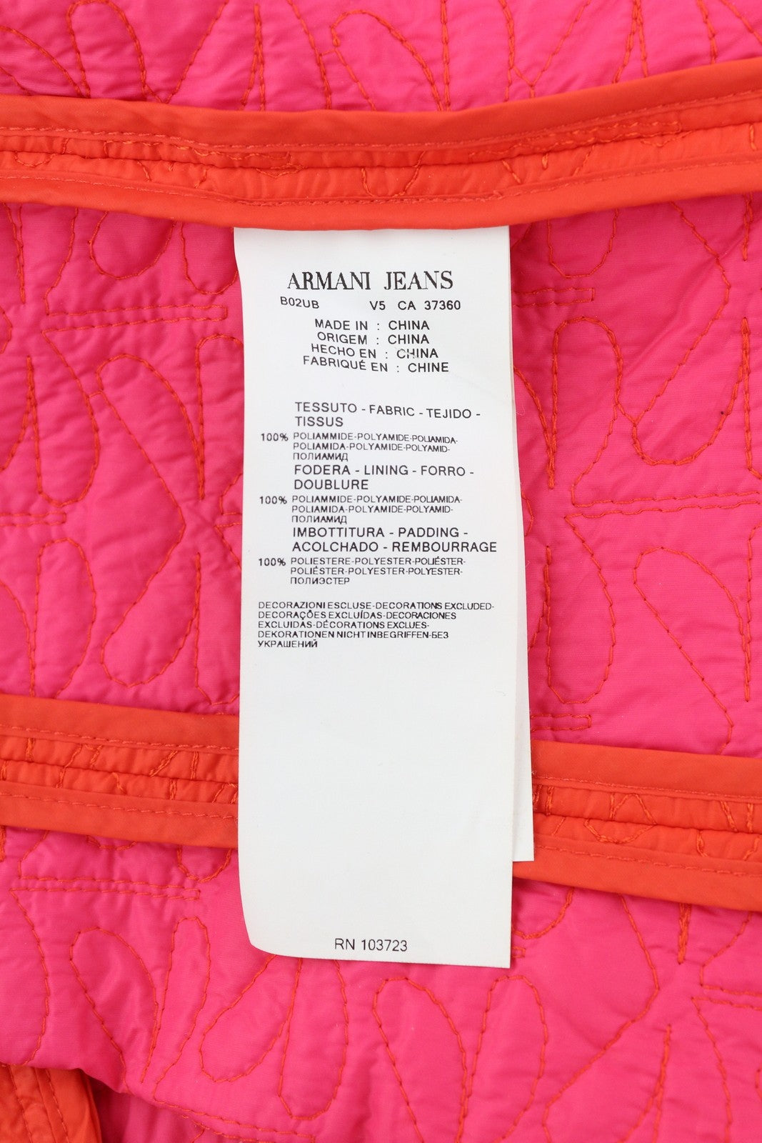ARMANI JEANS Women Jacket EU42 Orange Double Breasted Insulated Quilted Thin