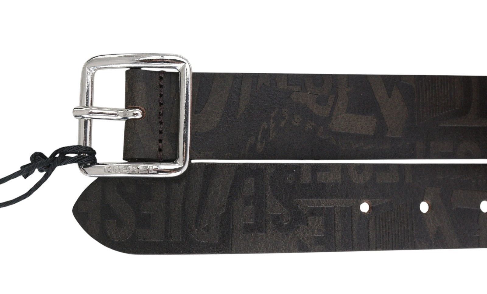 DIESEL B-Billover Men Belt 105CM Brown Leather Printed Silver Tone Buckle Dark
