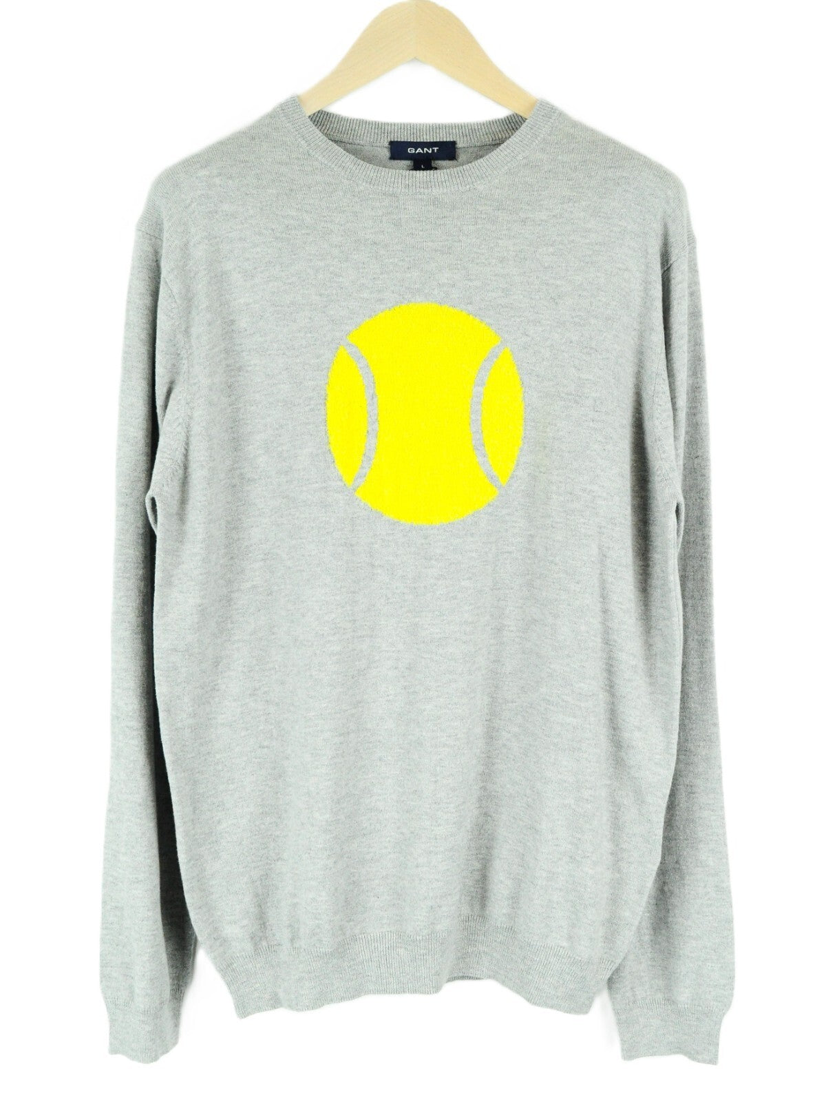 GANT Men's Grey Sweatshirt L Long Sleeve Wool Cotton Tennis Ball Crew Neck