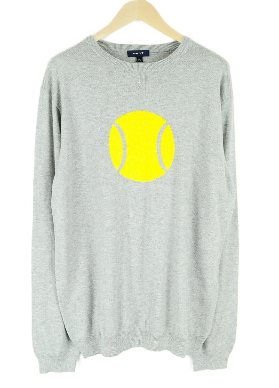 GANT Men's Sweatshirt 2XL Grey Cotton Wool Long Sleeve Tennis Ball Pullover