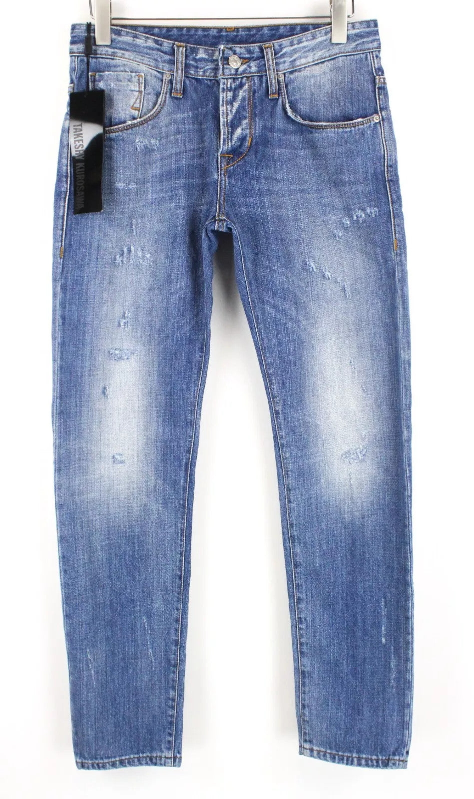 TAKESHY KUROSAWA vyriški džinsai W32 Slim Fit su sagomis ir sendinto skalbinio audinio 