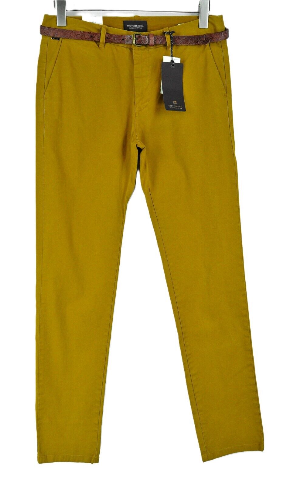 SCOTCH & SODA Stuart Men's Slim Fit Trousers W29/L32 Brown Belted Cotton Stretch