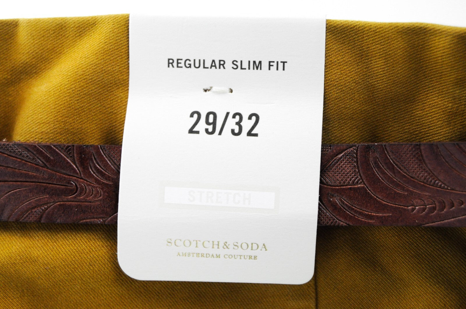 SCOTCH & SODA Stuart Men's Slim Fit Trousers W29/L32 Brown Belted Cotton Stretch