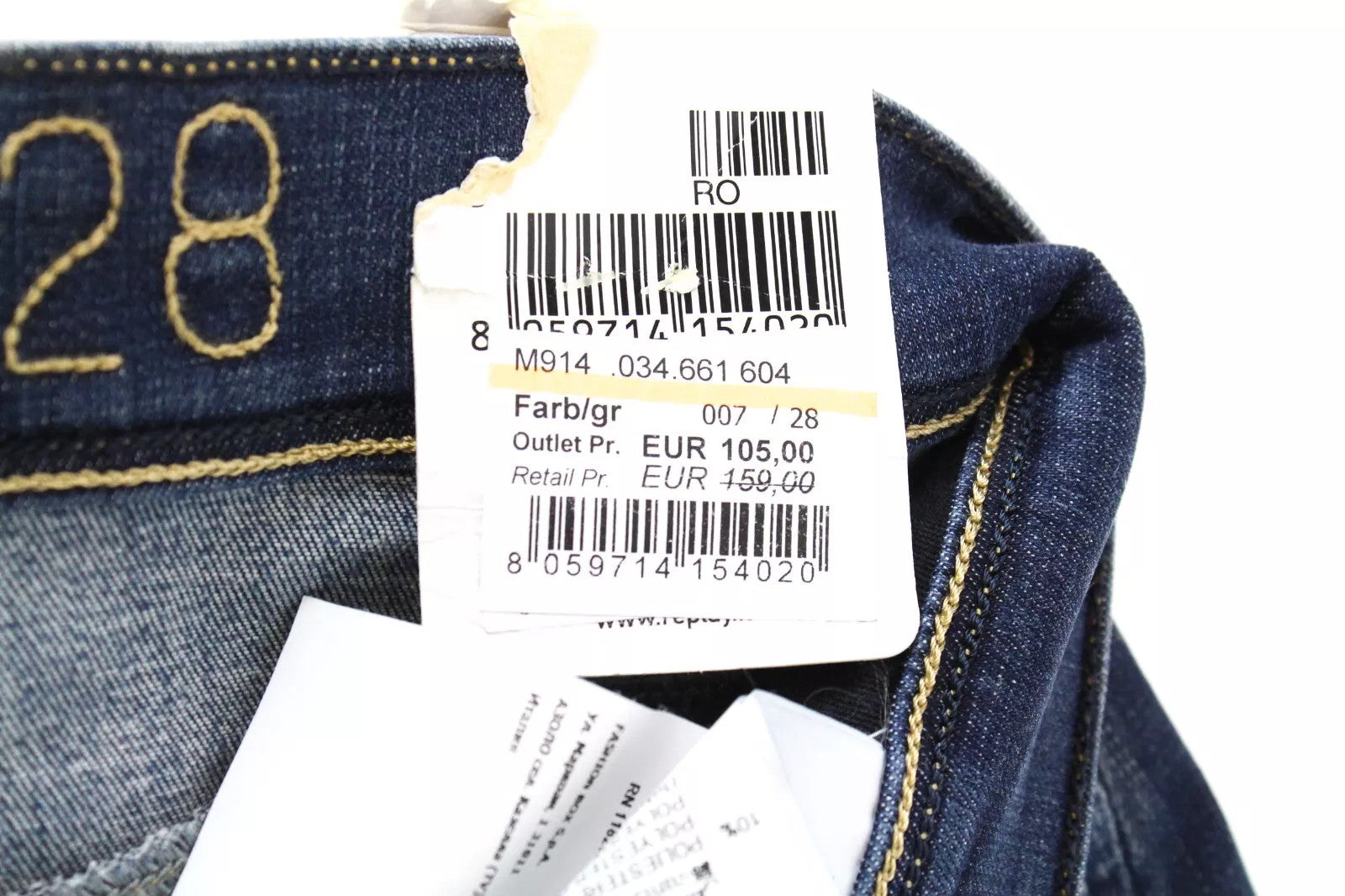 REPLAY Anbass Hyperflex Men's Jeans W28/L34 Blue Slim Stretch Zip-Fly