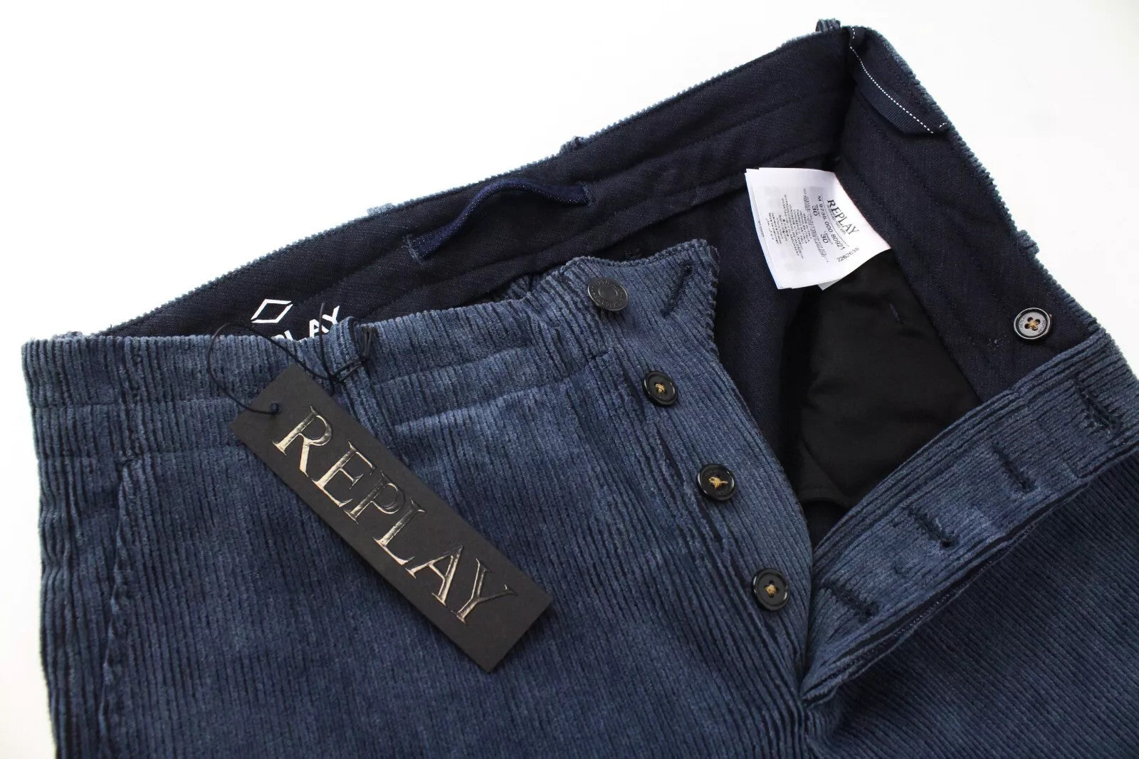 REPLAY Men's Trousers W30/L30 Corduroy Straight Fit Patched Pocket Button-Fly