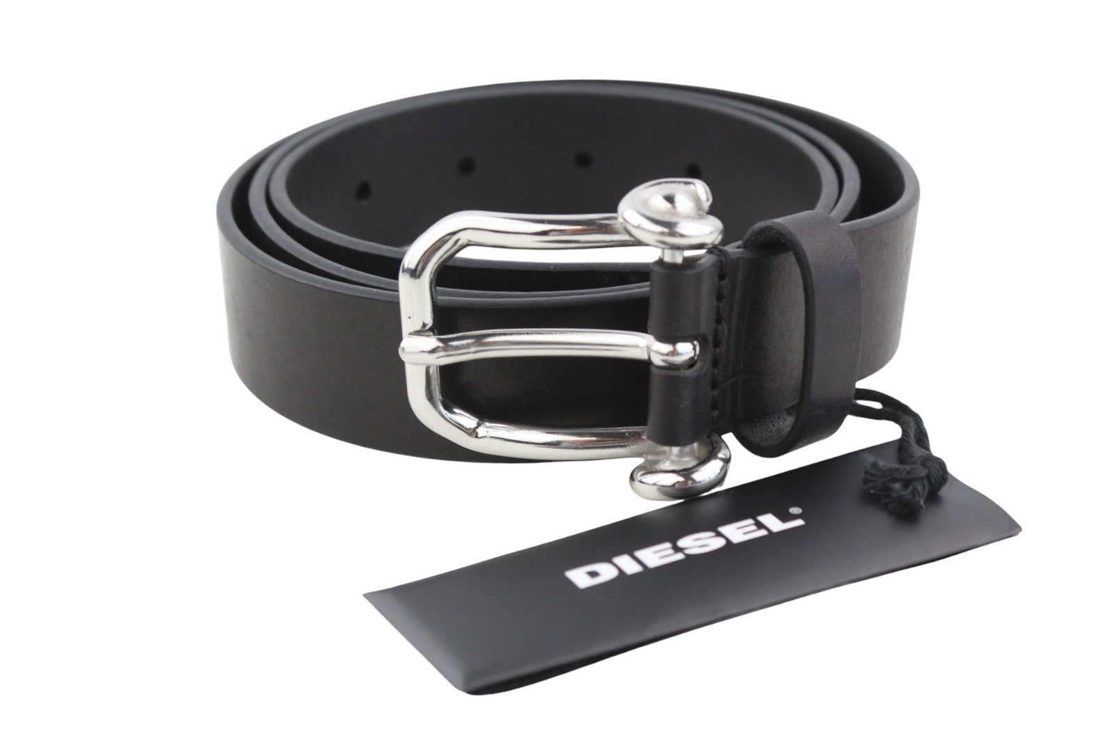 DIESEL B-Pirsin Men Belt 95 CM Black Leather Buckle Leather Extra Touch Dark