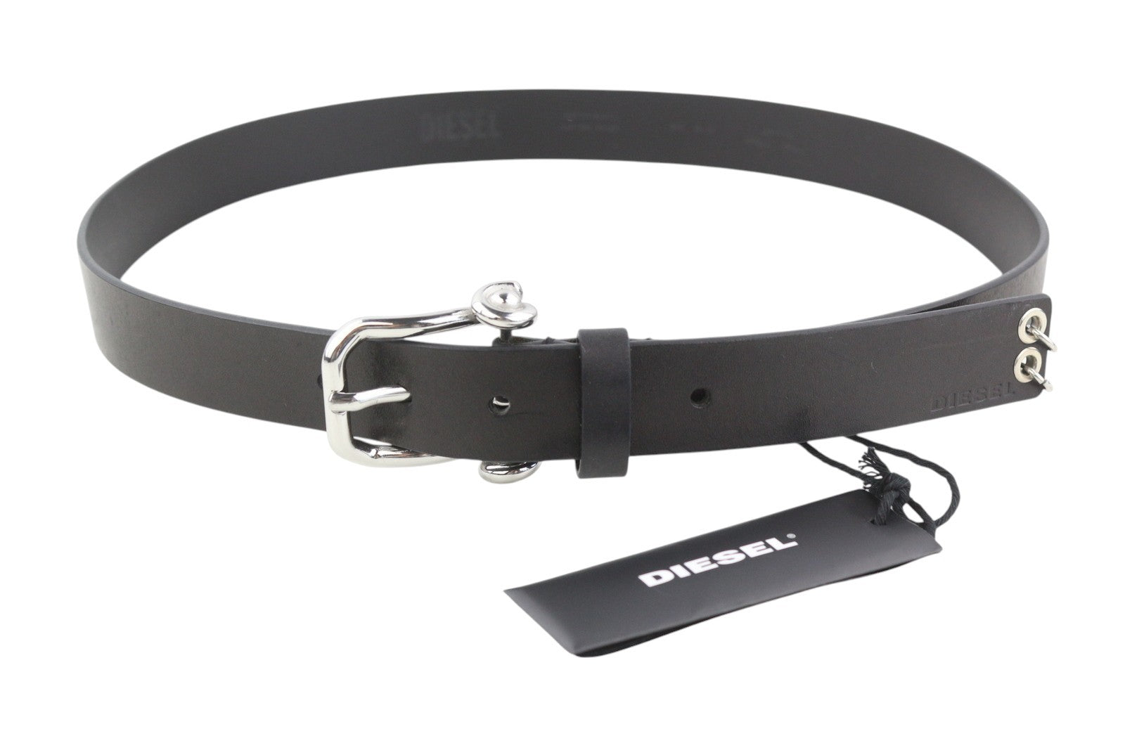 DIESEL B-Pirsin Men Belt 95 CM Black Leather Buckle Leather Extra Touch Dark