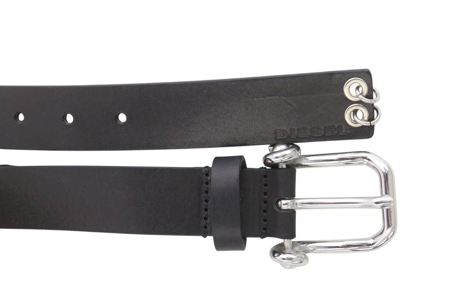 DIESEL B-Pirsin Men Belt 95 CM Black Leather Buckle Leather Extra Touch Dark