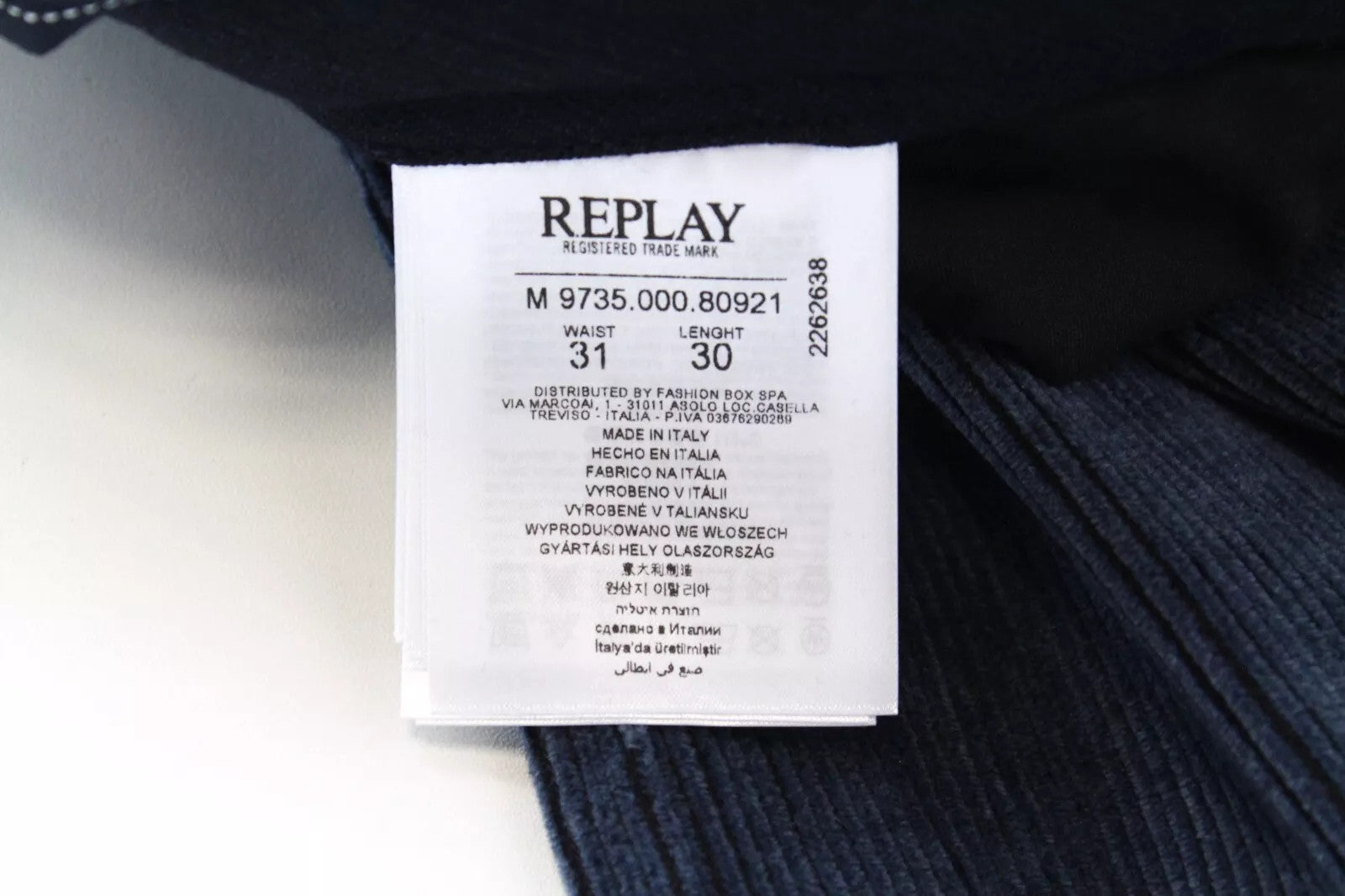 REPLAY Men's Trousers W31/L30 Corduroy Straight Fit Patched Back Pocket Fly