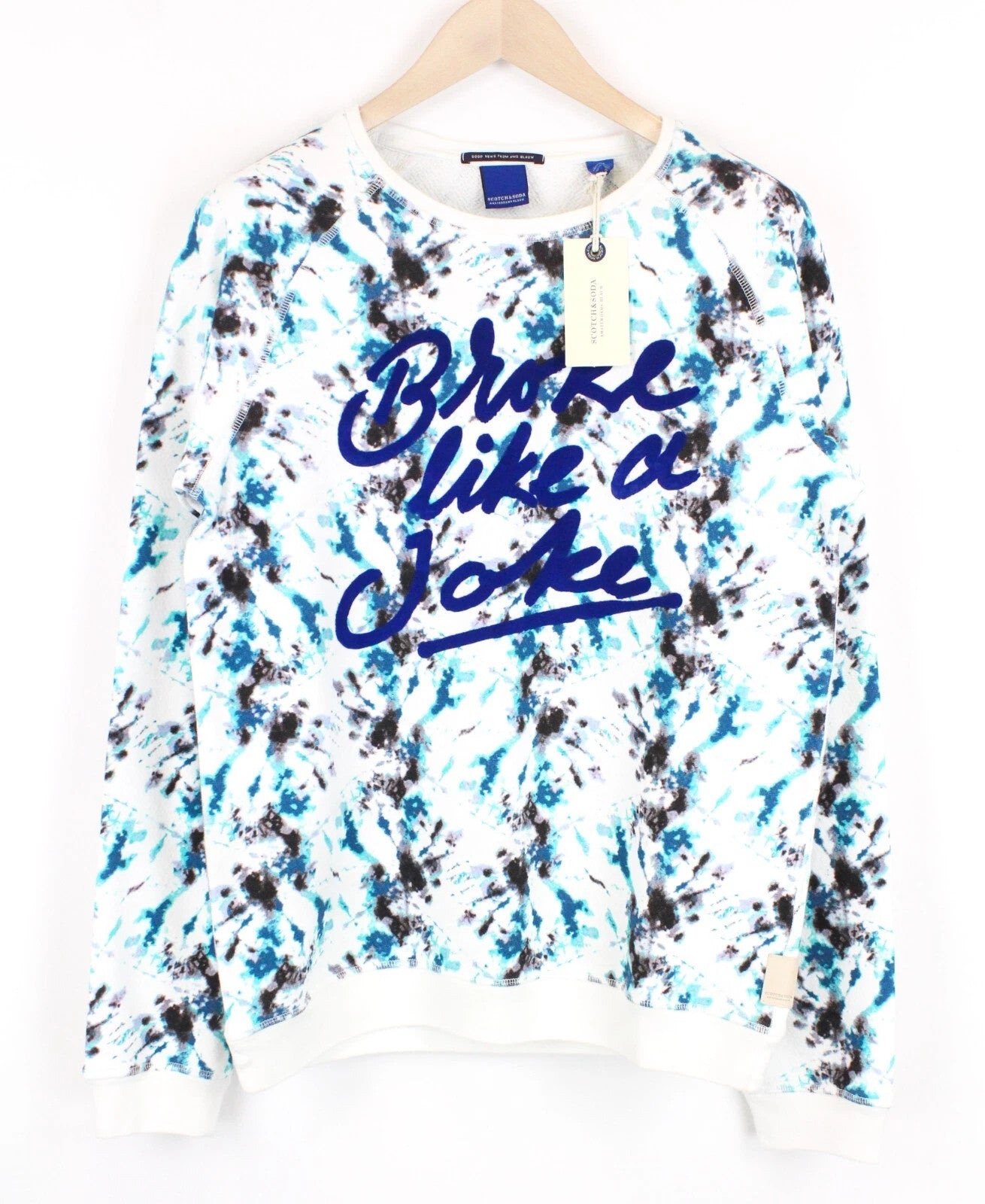 SCOTCH & SODA Men's M Sweatshirt Broke Like A Joke Tie-Dye Embroidered Logo