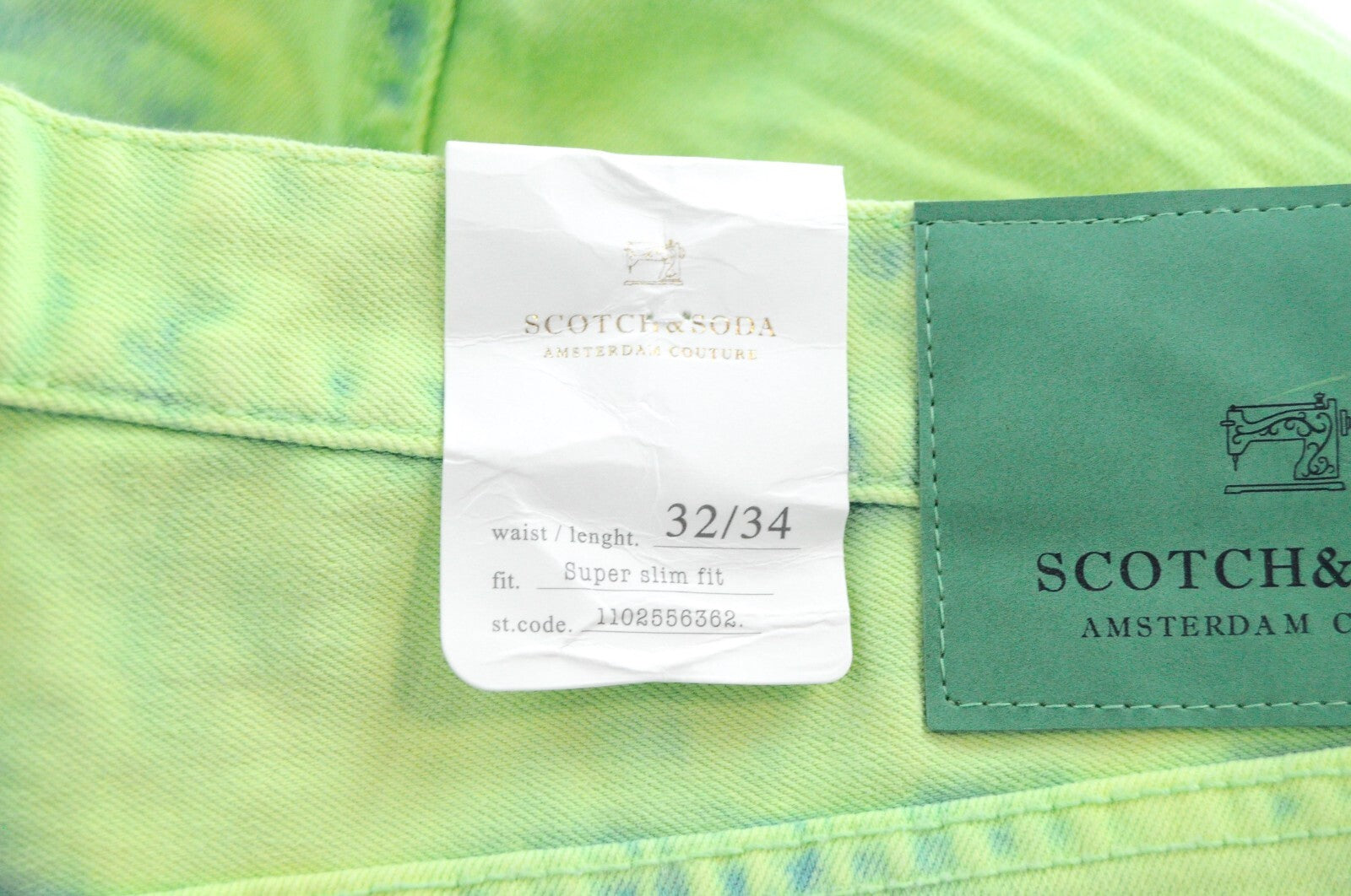 SCOTCH & SODA Steele Men's W32/L34 Super Slim Fit Green  Stretch Cotton Jeans