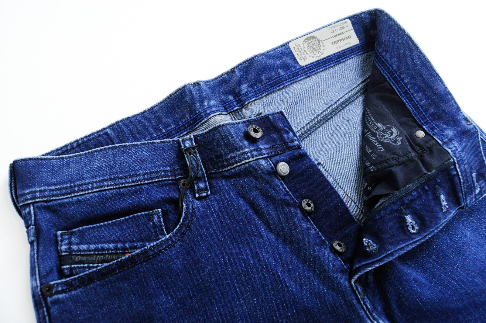 DIESEL Tepphar 084EH Men's Slim Carrot Jeans W30/L32 Blue Cotton Stretch Denim