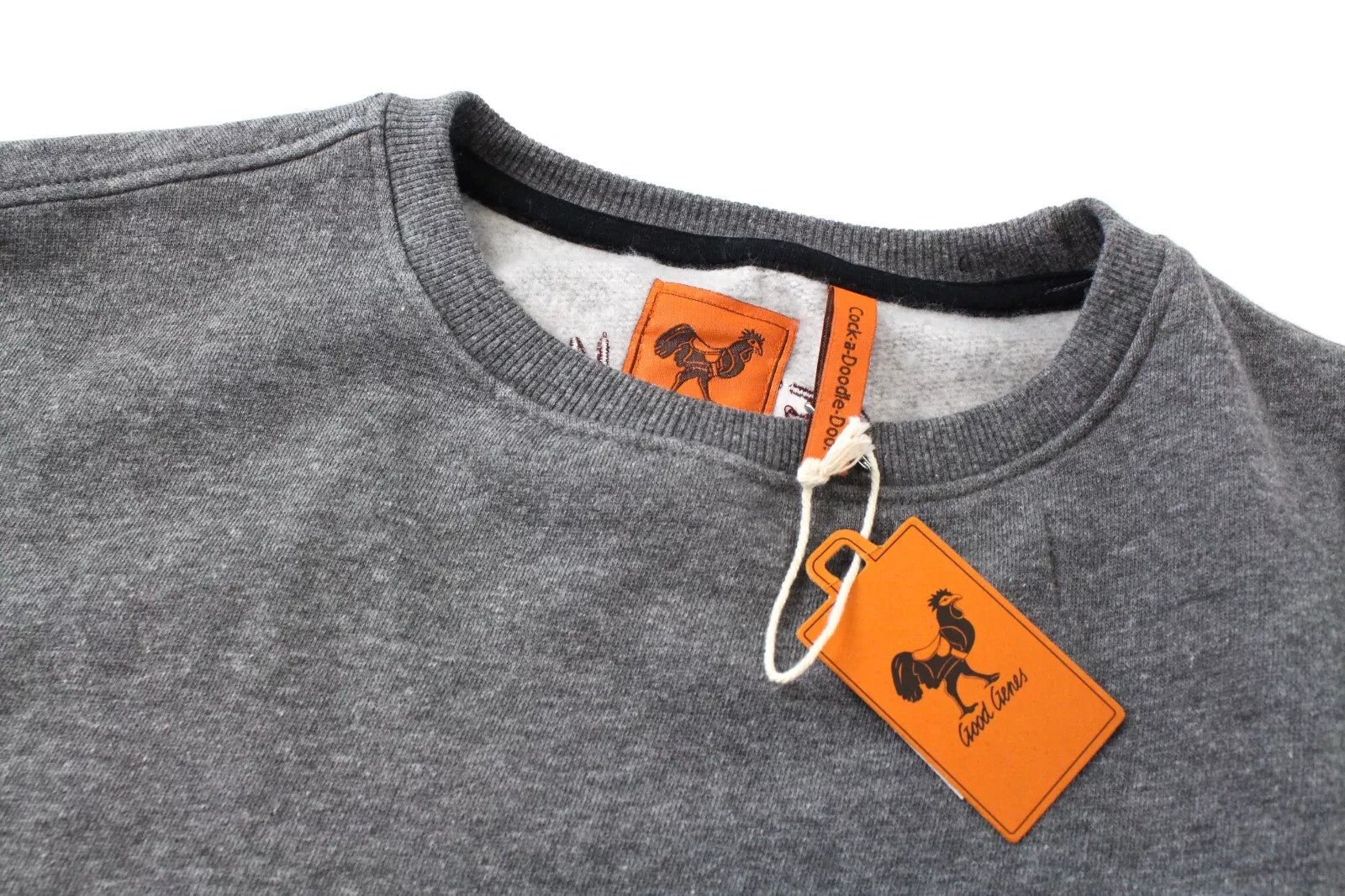 GOOD GENES Men's Sweatshirt M Embroidered Rooster Grey Logo Crew Neck Pullover