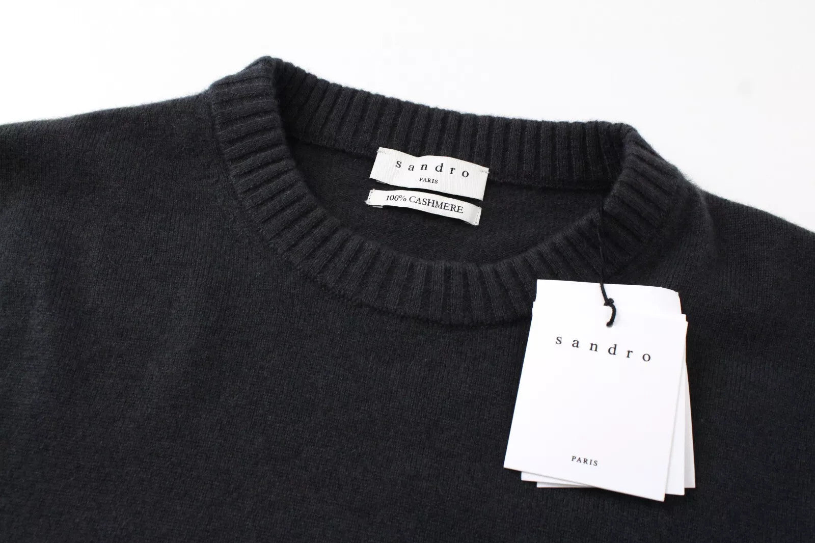 SANDRO Women's Jumper S Cashmere Tight Knit Dark Grey Crew Neck Sweater RRP€295