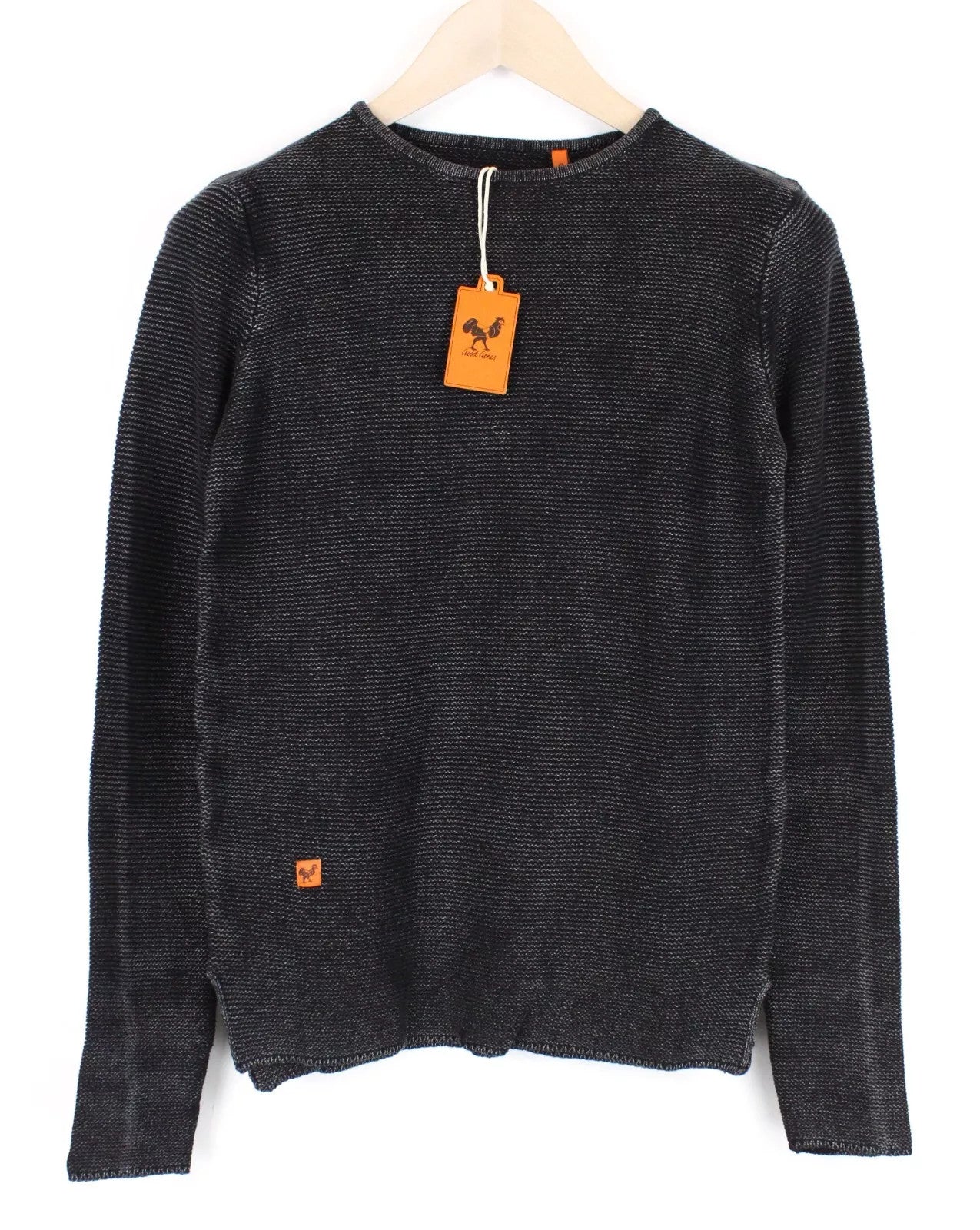 GOOD GENES Women's Jumper S Off-Black Tight-Knit Cotton Crewneck Sweater