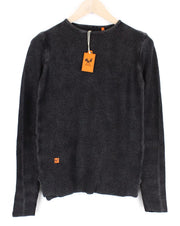 GOOD GENES Women's Jumper S Off-Black Tight-Knit Cotton Crewneck Sweater