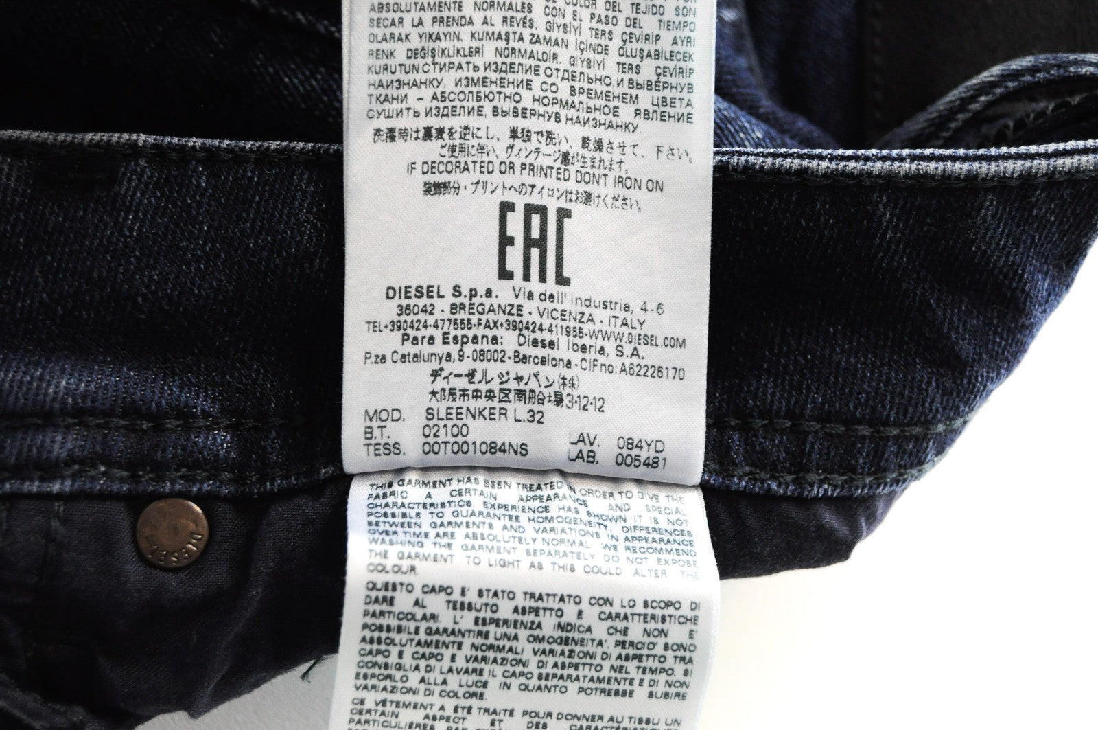 DIESEL Sleenker 084YD Men's Skinny Fit Jeans W28/L32 Dark Blue Cotton Stretch