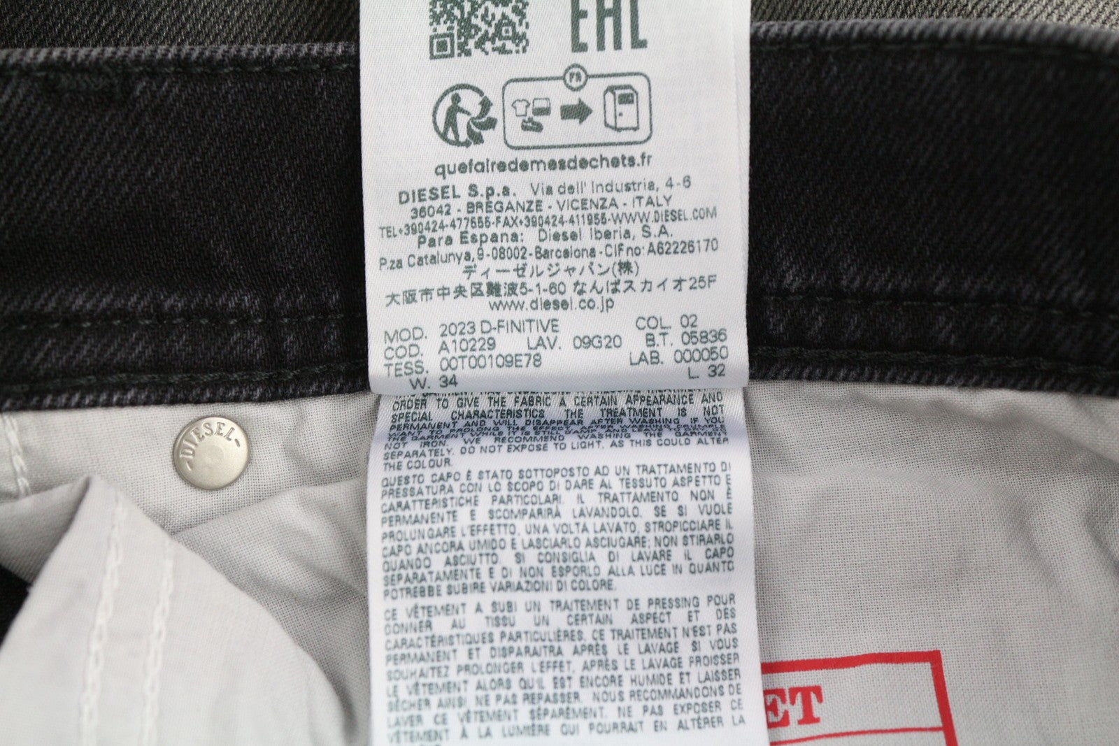 DIESEL 2003 D-Finitive 09G20 Men Jeans W34/L32 Regular Fit Tapered Black RRP€225