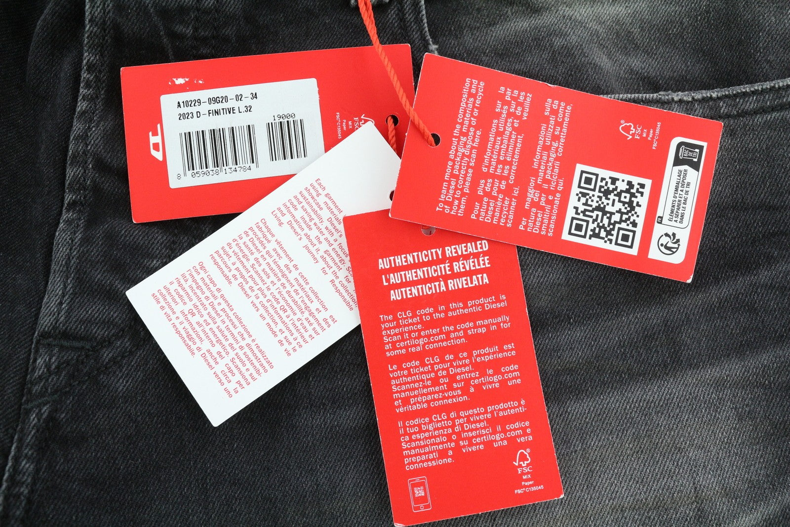 DIESEL 2003 D-Finitive 09G20 Men Jeans W34/L32 Regular Fit Tapered Black RRP€225