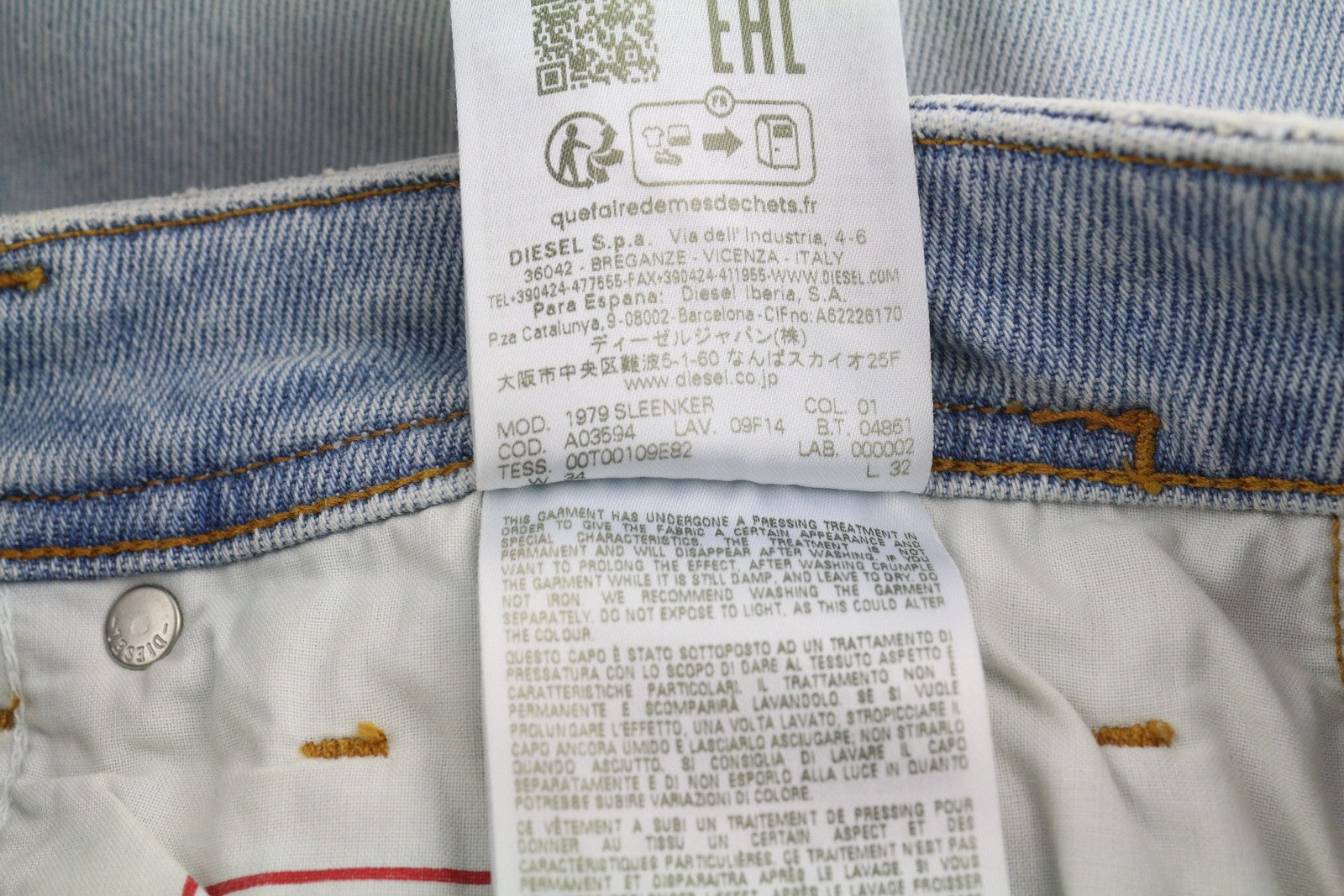 DIESEL 1979 Sleenker 09F14 Men Jeans W34/L32 Skinny Low Waist Distress RRP€250