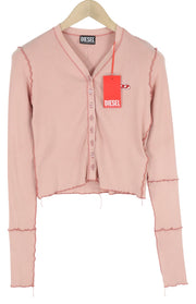 DIESEL T-Ribby-Open Women T-Shirt XL Pink Long Sleeve Buttoned Cropped RRP€150