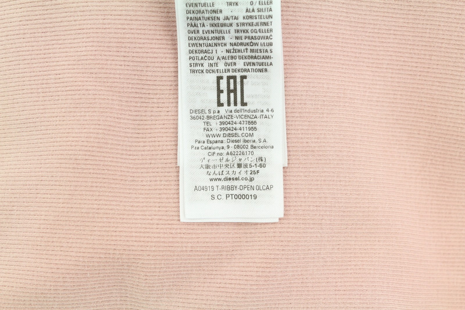 DIESEL T-Ribby-Open Women T-Shirt XL Pink Long Sleeve Buttoned Cropped RRP€150