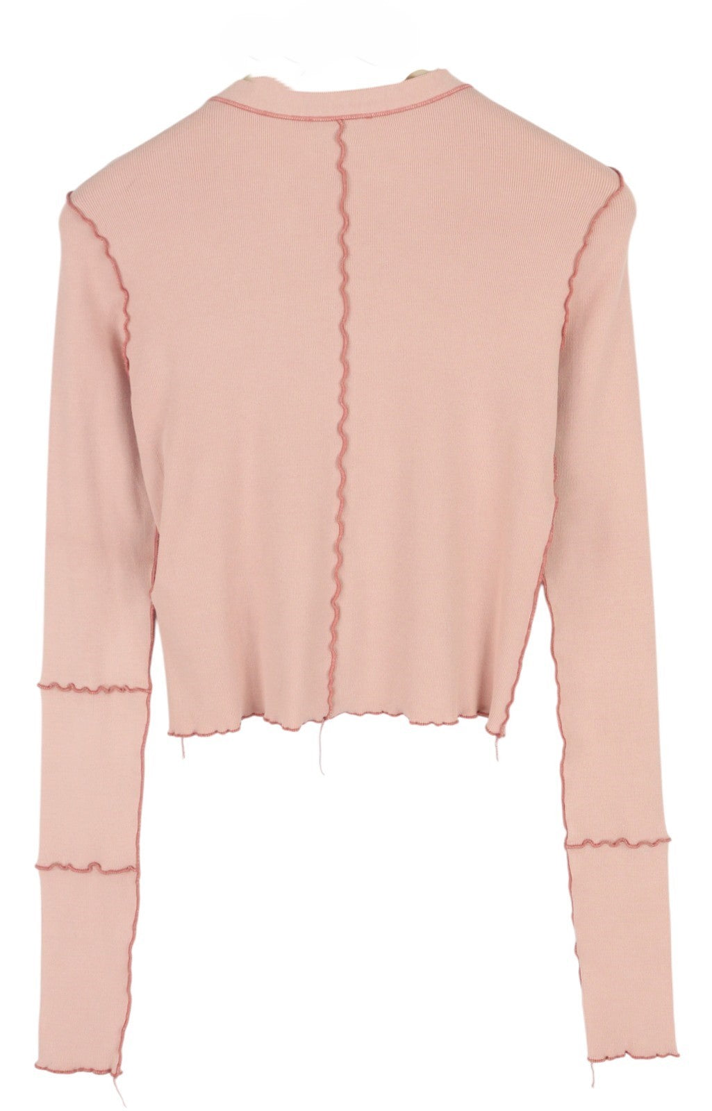 DIESEL T-Ribby-Open Women T-Shirt XL Pink Long Sleeve Buttoned Cropped RRP€150