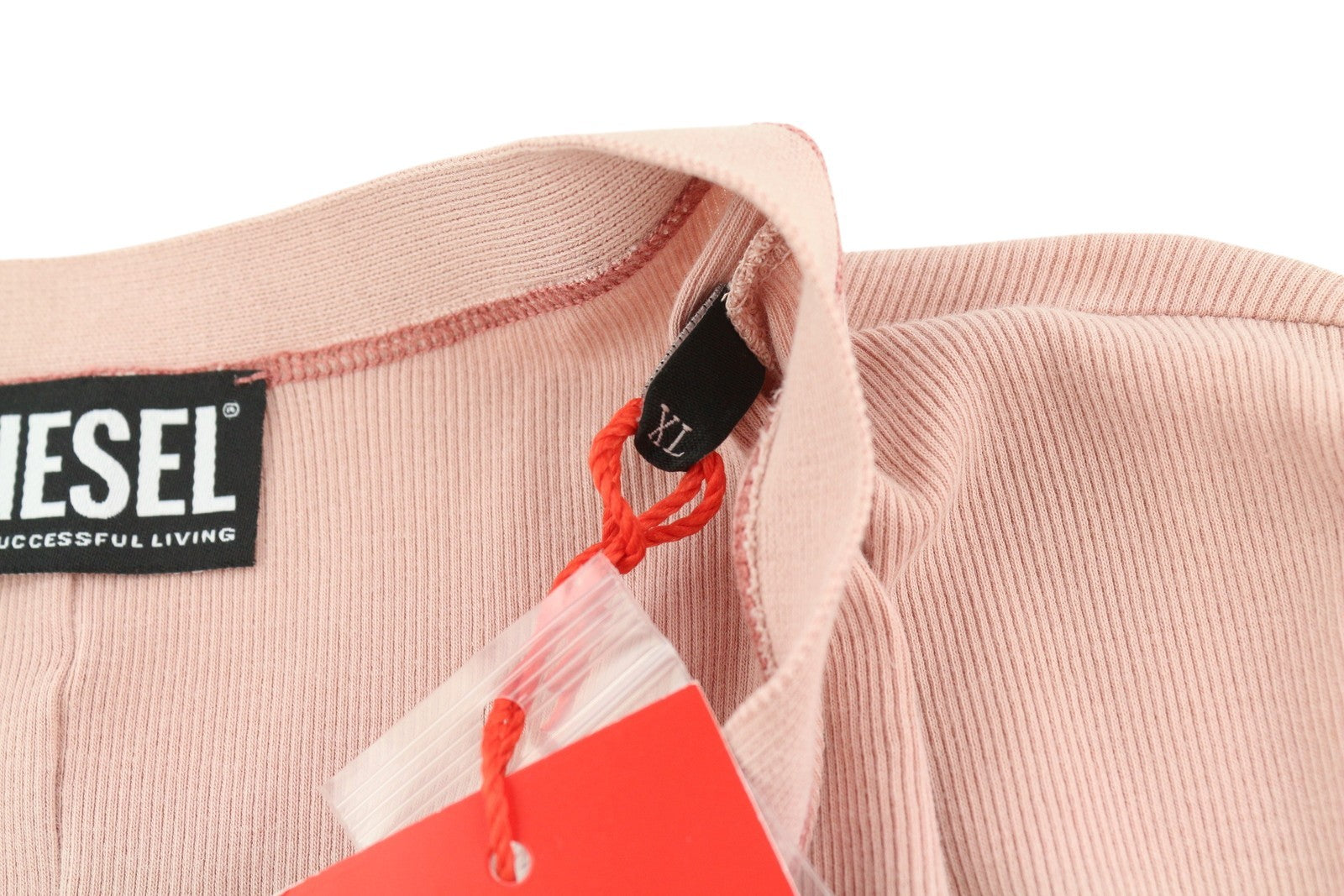 DIESEL T-Ribby-Open Women T-Shirt XL Pink Long Sleeve Buttoned Cropped RRP€150