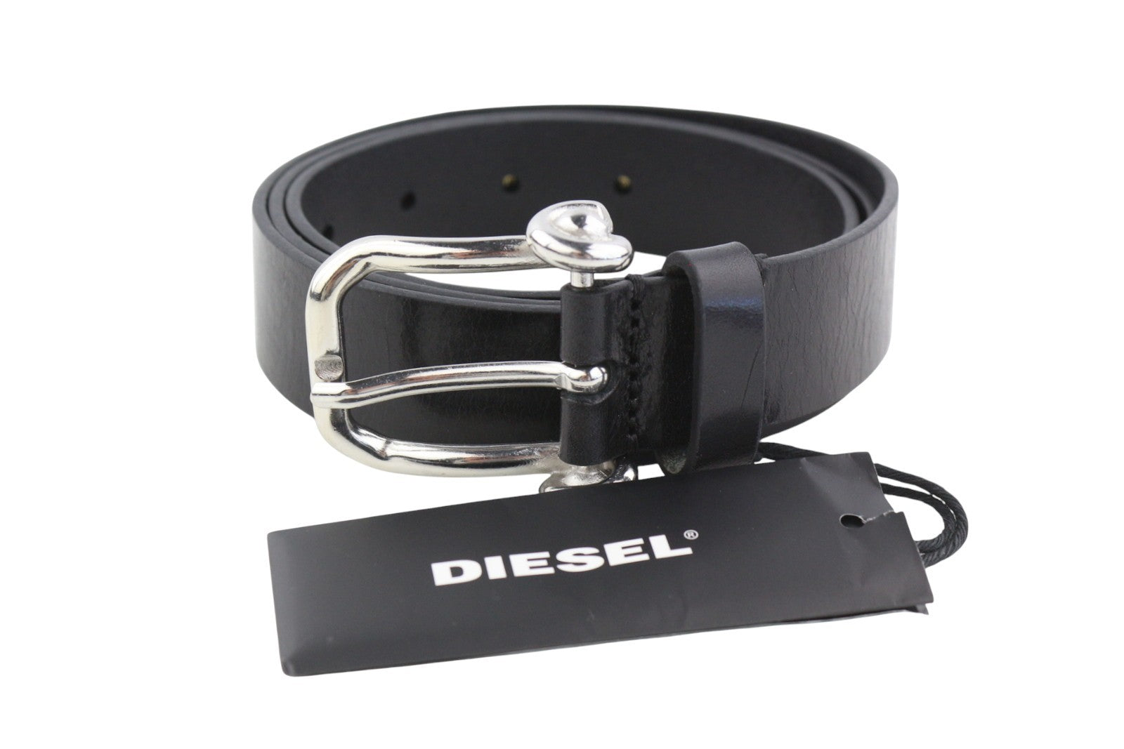 DIESEL B-Pirsin Men Belt 95 CM Black Leather Buckle Closure Leather Extra Touch