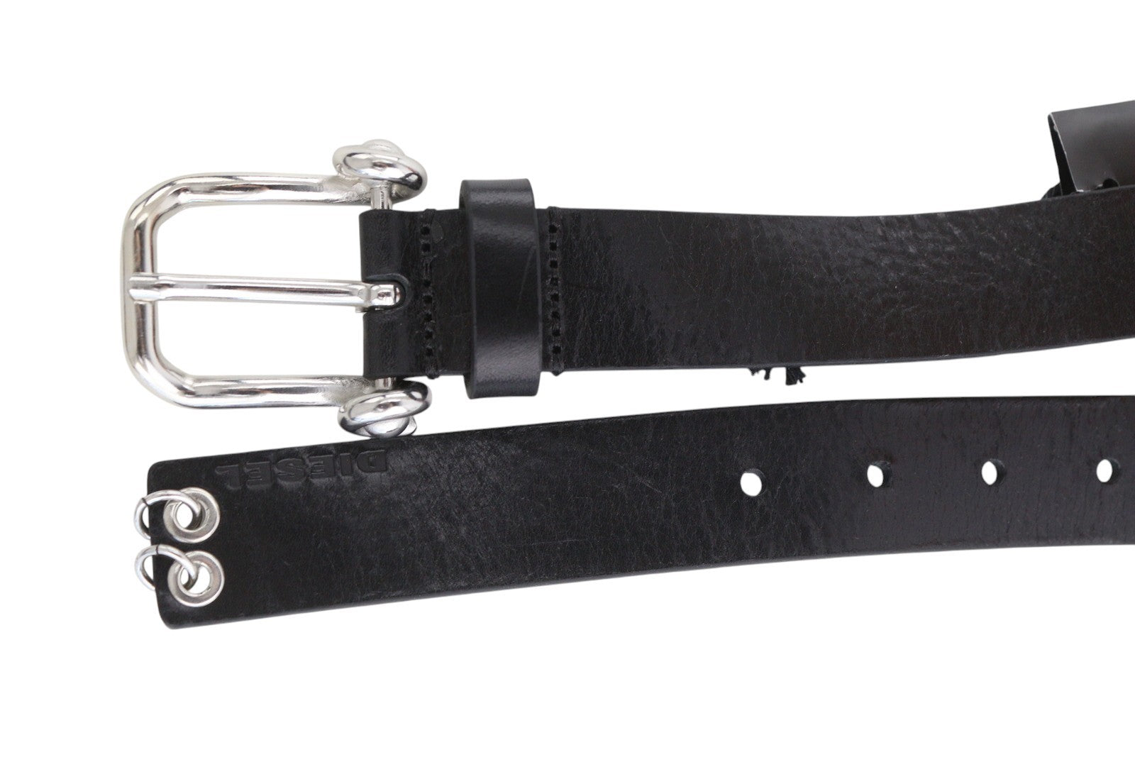 DIESEL B-Pirsin Men Belt 95 CM Black Leather Buckle Closure Leather Extra Touch