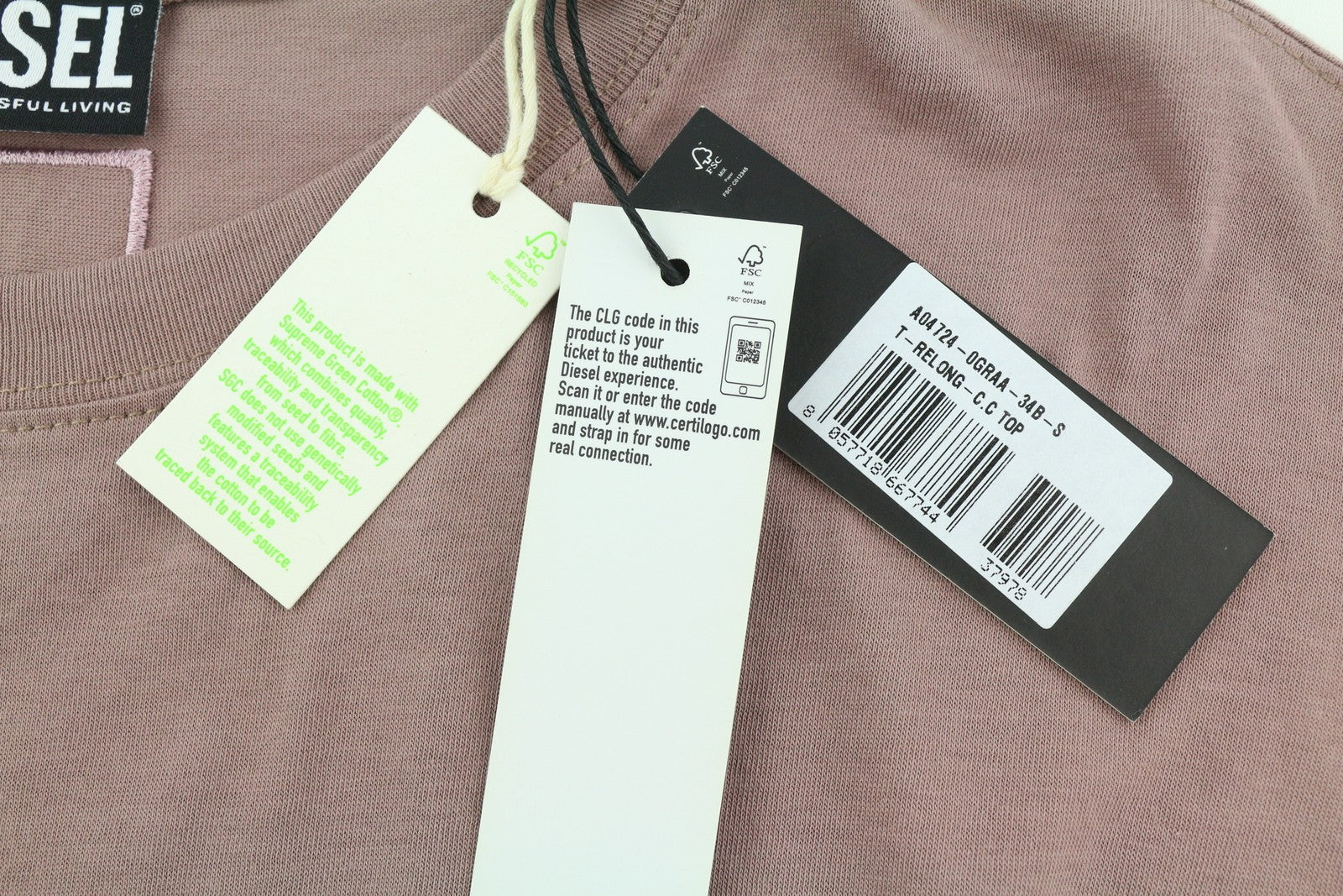 DIESEL T-Relong-C.C Women T-Shirt S Purple Oversized Crew Long Sleeve RRP€100