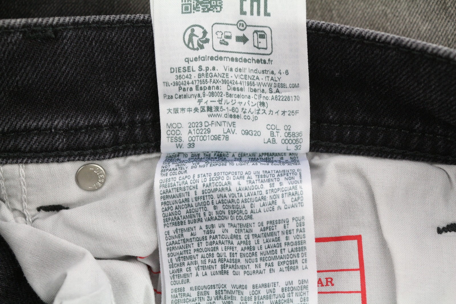 DIESEL 2003 D-Finitive 09G20 Men Jeans W33/L32 Regular Fit Tapered Black RRP€225