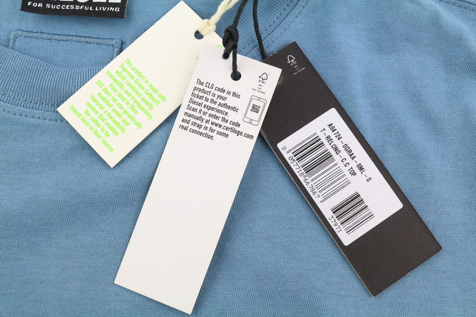 DIESEL T-Relong-C.C Women T-Shirt S Blue Oversized Crew Long Sleeve RRP€100