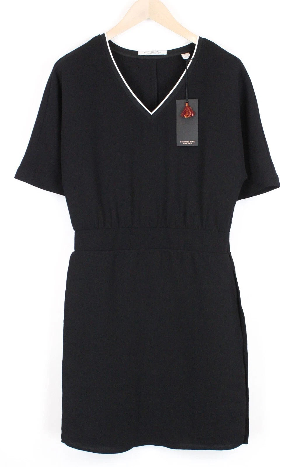 MAISON SCOTCH Women's Dress XS Casual Short Sleeved V-Neck Black Layered