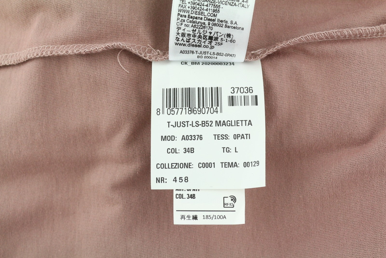 DIESEL T-Just-LS-B52 Men T-Shirt L Purple Crew Neck Long Sleeve Patterned RRP€90