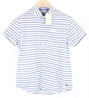 SCOTCH & SODA Men's Shirt M Canvas Collared Striped Short Sleeve Pocket Top